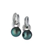 Detachable Tahitian Pearl Hoop Earrings, Black