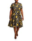 Plus Size Short-sleeve Collared Pintuck Dress