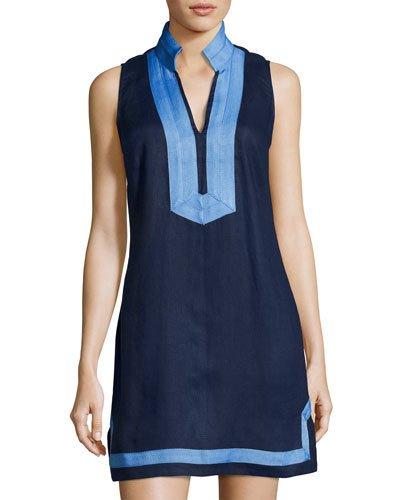 Contrast-trim Classic Tunic Dress, Navy