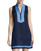 Contrast-trim Classic Tunic Dress, Navy