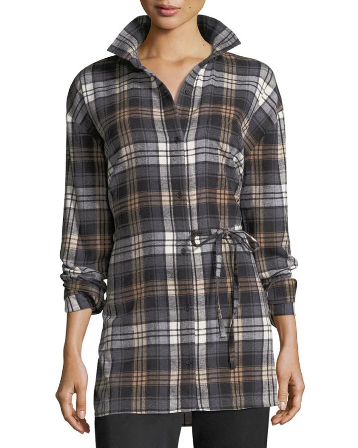 Oversized Plaid Shirt With Tie Detail