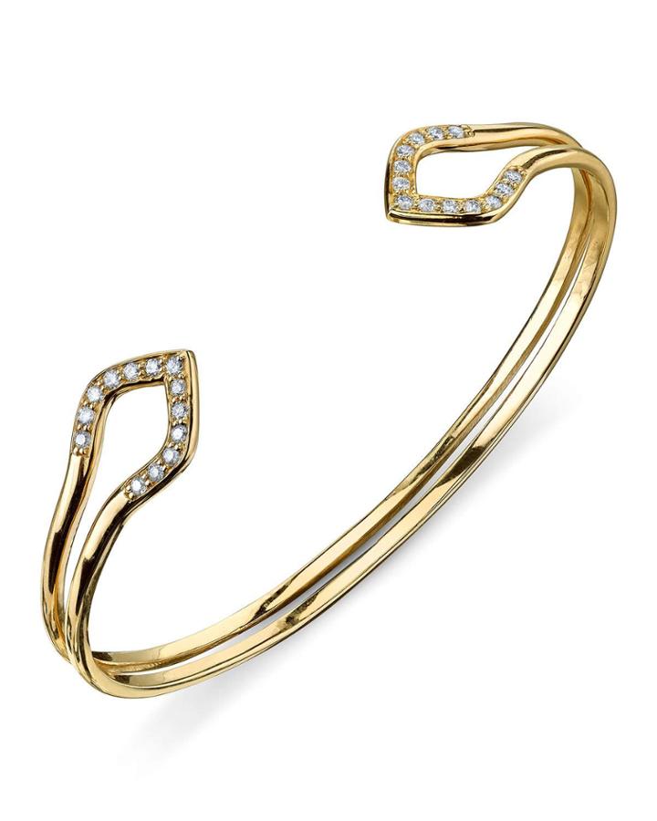 14k Large Moroccan Diamond Pave Bangle