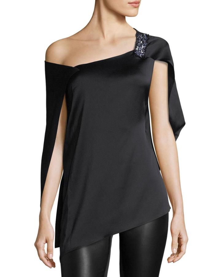 Heartwell One-shoulder Embellished Cape Top