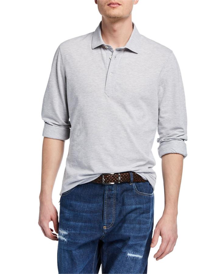 Men's Slim Cotton Pique Long-sleeve Polo