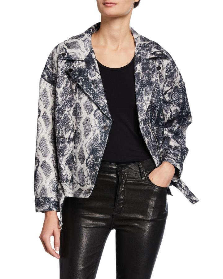 Loose Notched Lapel Snake Print Jacket