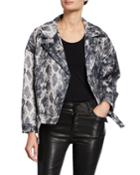 Loose Notched Lapel Snake Print Jacket