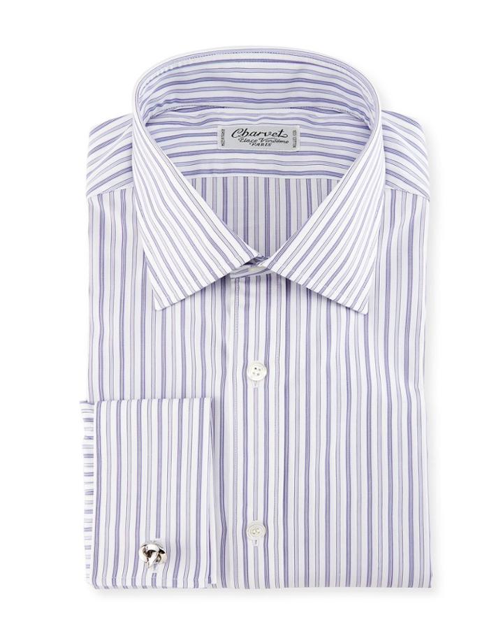 Ground-stripe French-cuff Dress