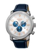 Men's 48mm Stainless Steel Chronograph Watch With Leather Strap,