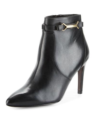 Loveth Side-buckle Leather Bootie, Black