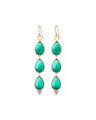 18k Gold Triple Emerald Quartz Teardrop Earrings