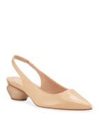 Mildred Round-heel Leather Slingback Pumps