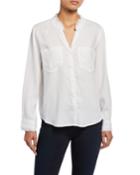 Nazira Button-down Long-sleeve Shirt W/ Frayed Mandarin Collar