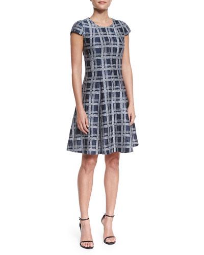 Cap-sleeve Linen-blend A-line Dress, Astral