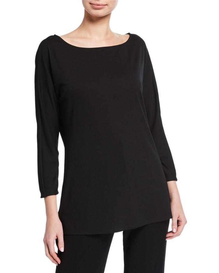 Boat-neck Long-sleeve Matte Jersey Top