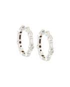 18k White Gold Round & Baguette Diamond Hoop Earrings