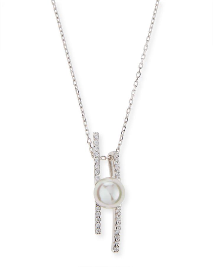 Pearly Pav&eacute; Crystal Bar Necklace