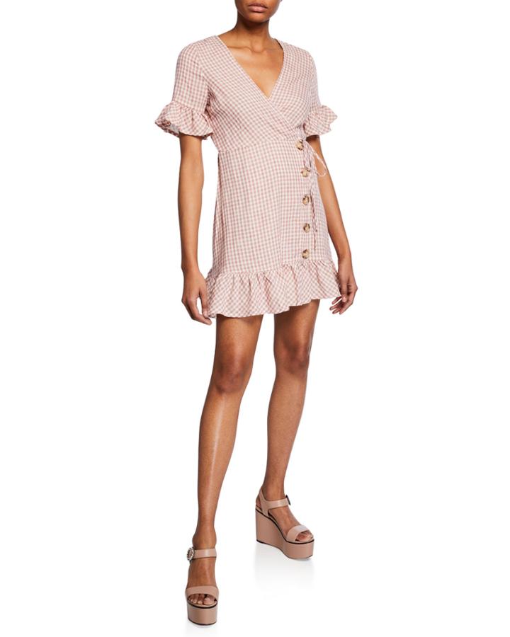 Button-front Gingham Wrap Dress