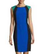 Colorblock Sheath Dress, Blue/black/emerald