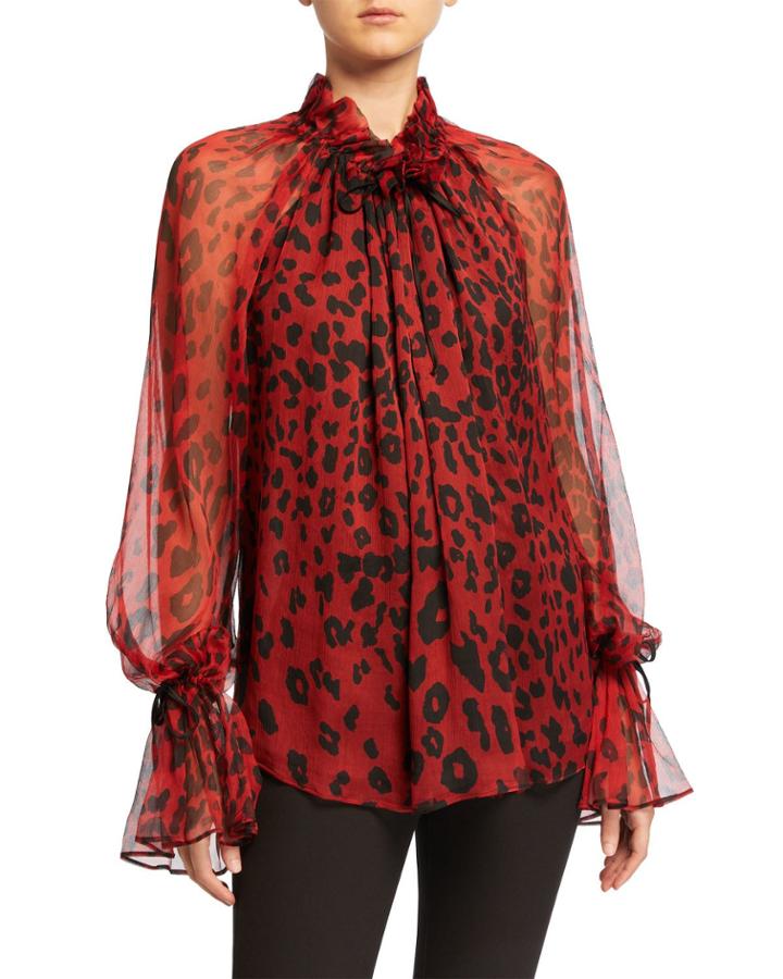Silk Leopard-print Oversized Blouse