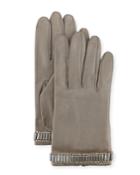 Beaded Leather Gloves, Hematite