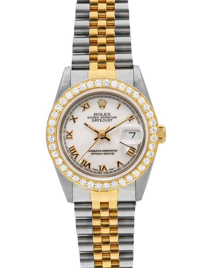 Pre-owned 26mm Diamond Oyster Perpetual Datejust Watch In Two-tone And White