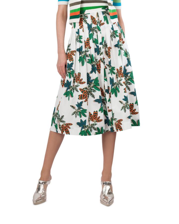 Tropical-leaves Pleated Printed