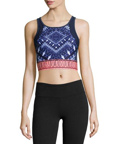 Cropped Batik-print Tank, Blue