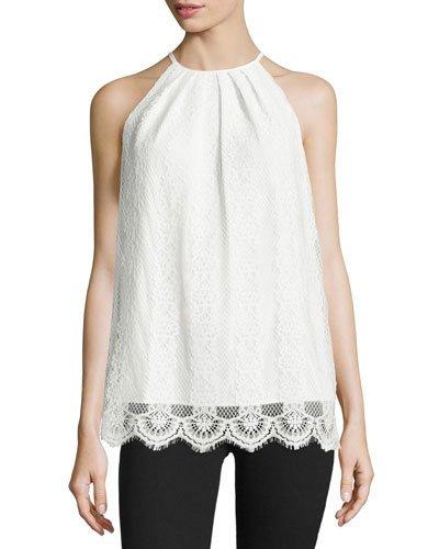 Halter-neck Lace Tank, White