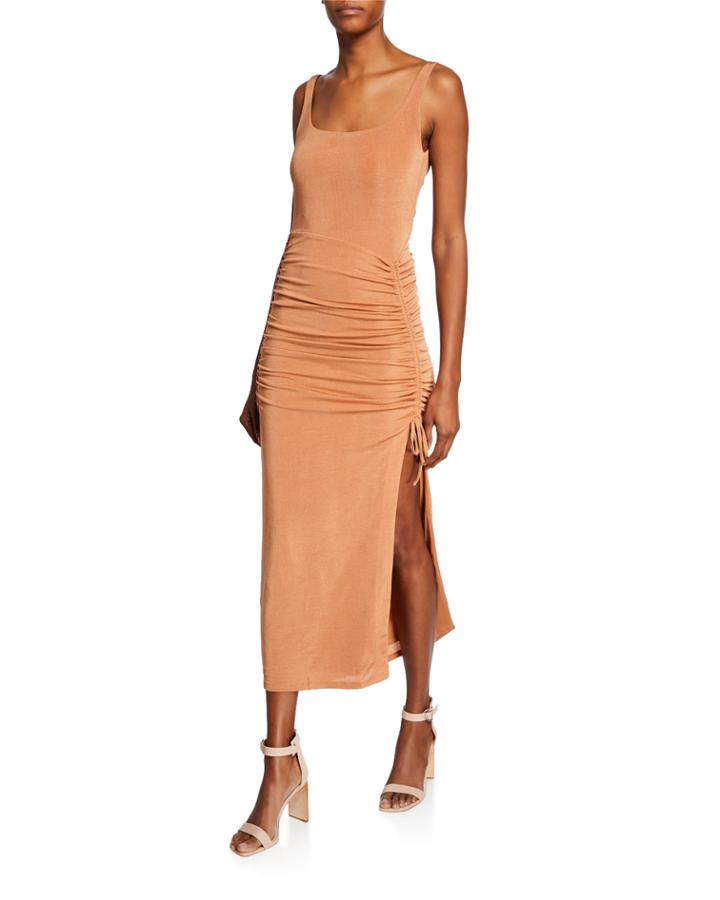 Jacynta Scoop-neck Sleeveless Shirred Jersey Dress