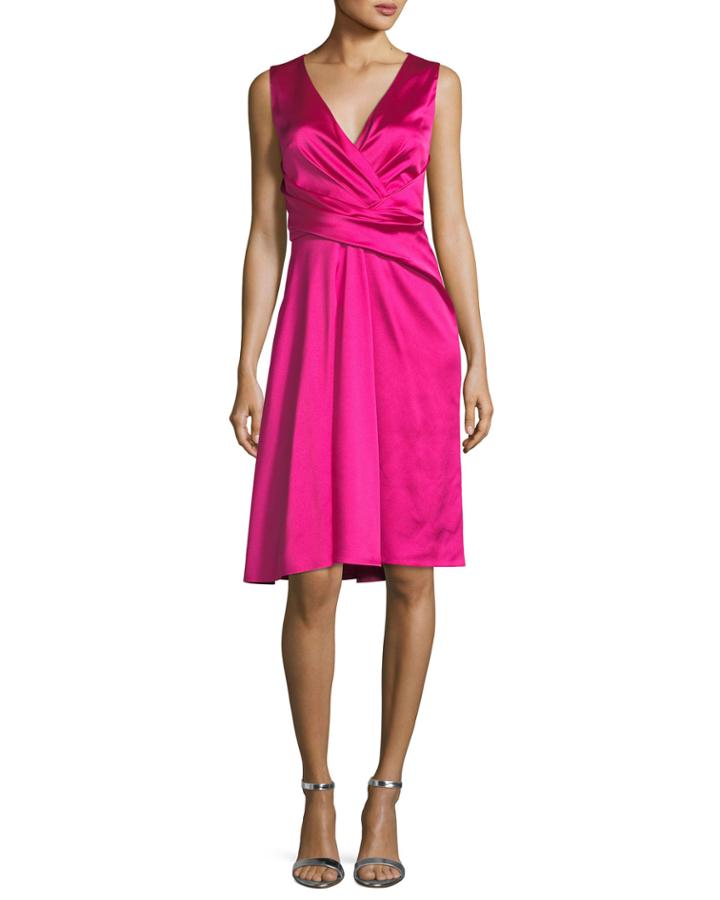 Sleeveless Wrap-front A-line Crepe Satin Cocktail Dress