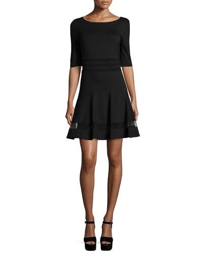 Tess Half-sleeve Fit & Flare Mesh-stripe Dress