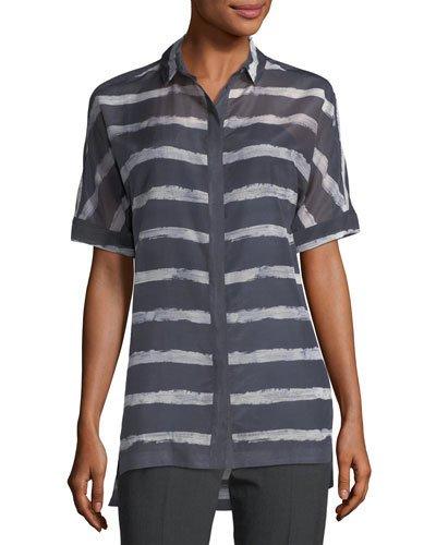 Andra Button-front Short-sleeve Printed