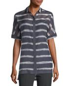 Andra Button-front Short-sleeve Printed