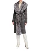 Fox Feather Tuxedo Collar Wool Belted Coat