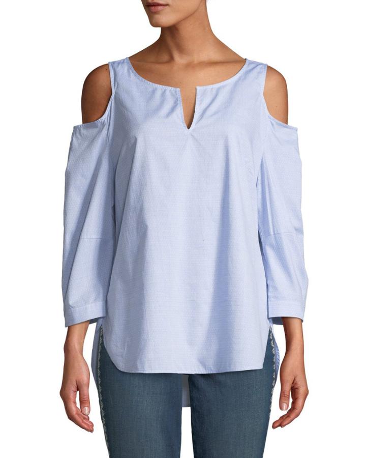 Agnes Cold-shoulder Poplin Blouse, Blue