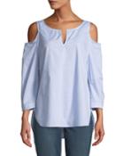Agnes Cold-shoulder Poplin Blouse, Blue
