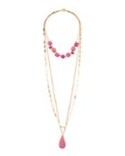 3-chain Plastic Stone Necklace, Pink