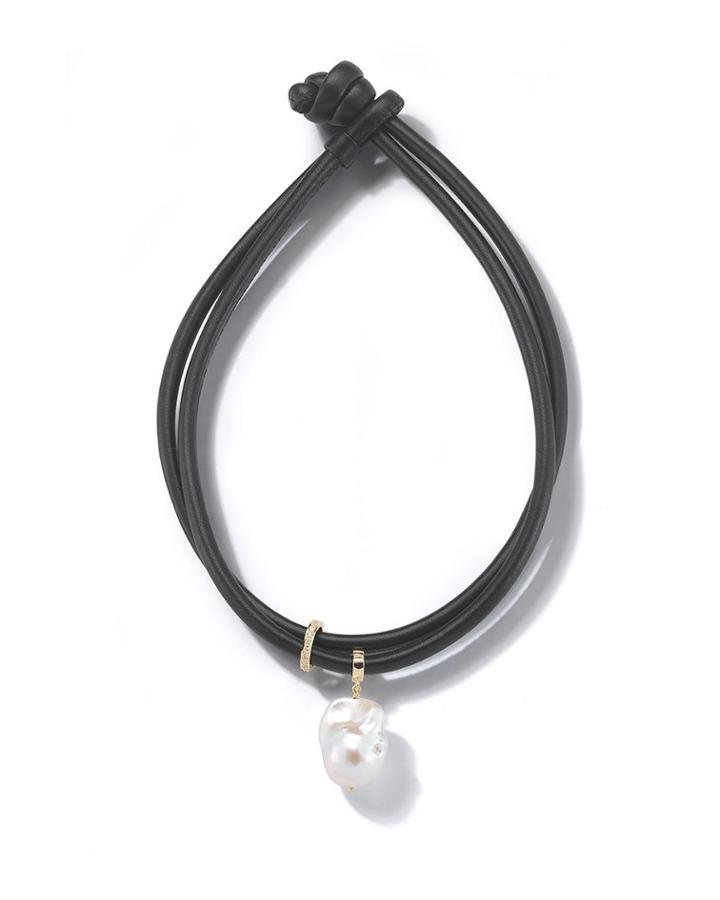 Leather Wrap Bracelet With Pearl