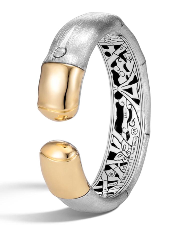 Bamboo 18k Gold & Silver Brushed Medium Flex Cuff,