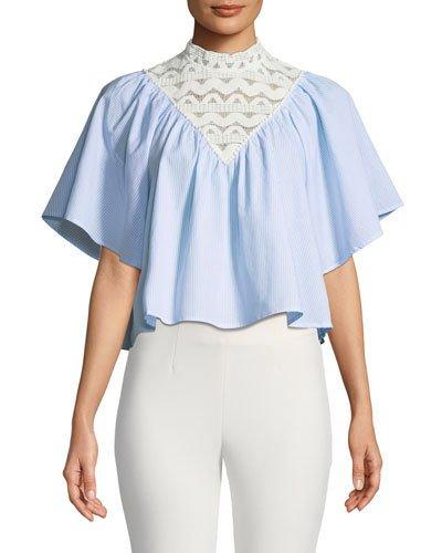 High-neck Lace-front Blouse
