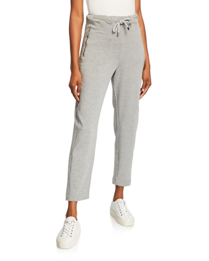 Drawstring Front Jersey Ankle Pants W/ Pockets