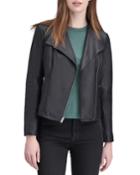 Asymmetric-zip Lambskin