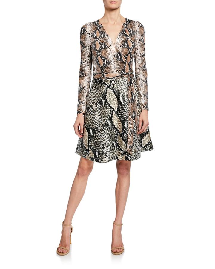 Amelia Python Long-sleeve Wrap Dress