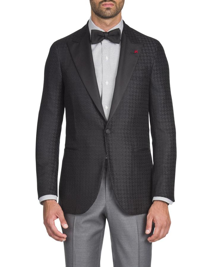 Men's Houndstooth Grosgrain-lapel Dinner Jacket