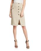 Front Slit Pencil Skirt W/ Button Detail