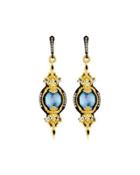 Filigreed Oval Triplet Drop Earrings W/ Mixed Sapphires & Diamonds