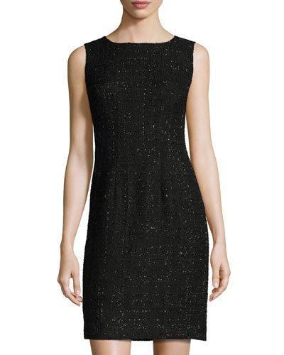 Evelyn Metallic Tweed Sheath Dress, Black