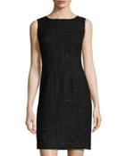 Evelyn Metallic Tweed Sheath Dress, Black