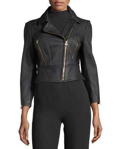 Zip-front Leather Biker Jacket