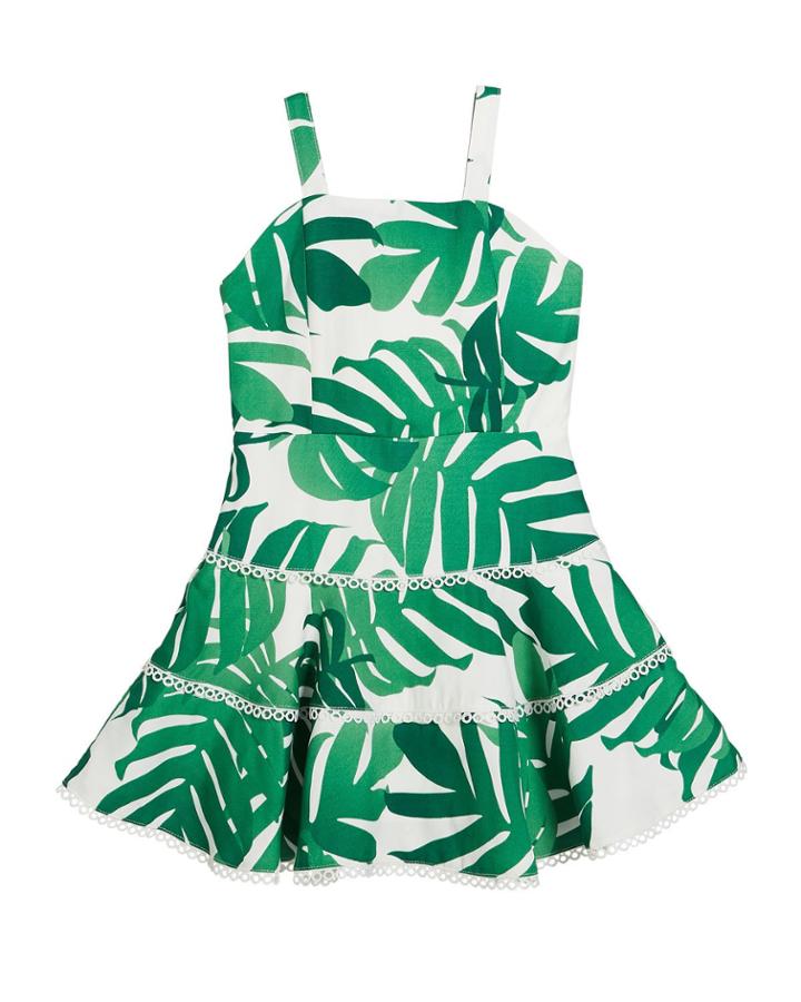 Kiera Palm Leaf Print Sleeveless Sun Dress,